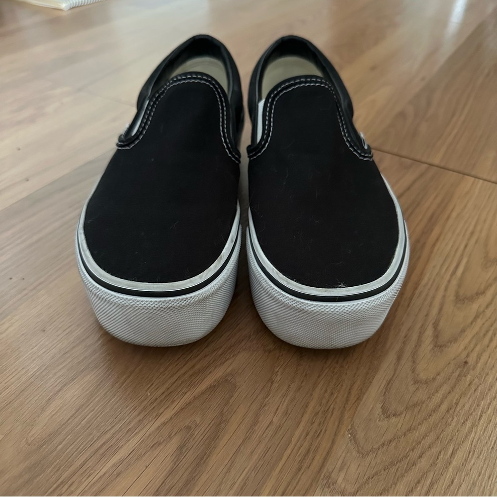 EUC Vans Classic Slip-On Stackform (Platform) Sneakers - Canvas Black/True White - Picture 7 of 9